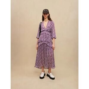 NWT Maje Ronirique Violet Long Sleeve Floral Print Maxi Dress Size 38 / 8